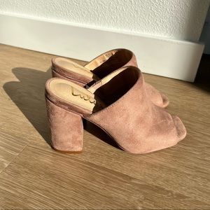 Pink Suede Block Heel Sandals